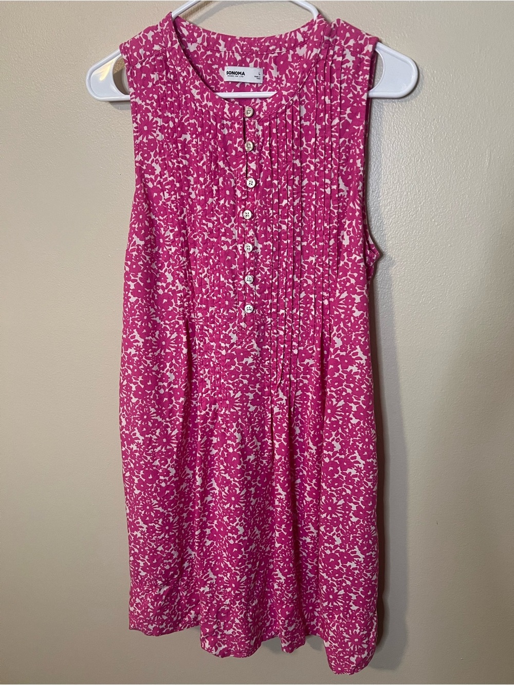 Sonoma Pink and White Floral Pintuck Dress